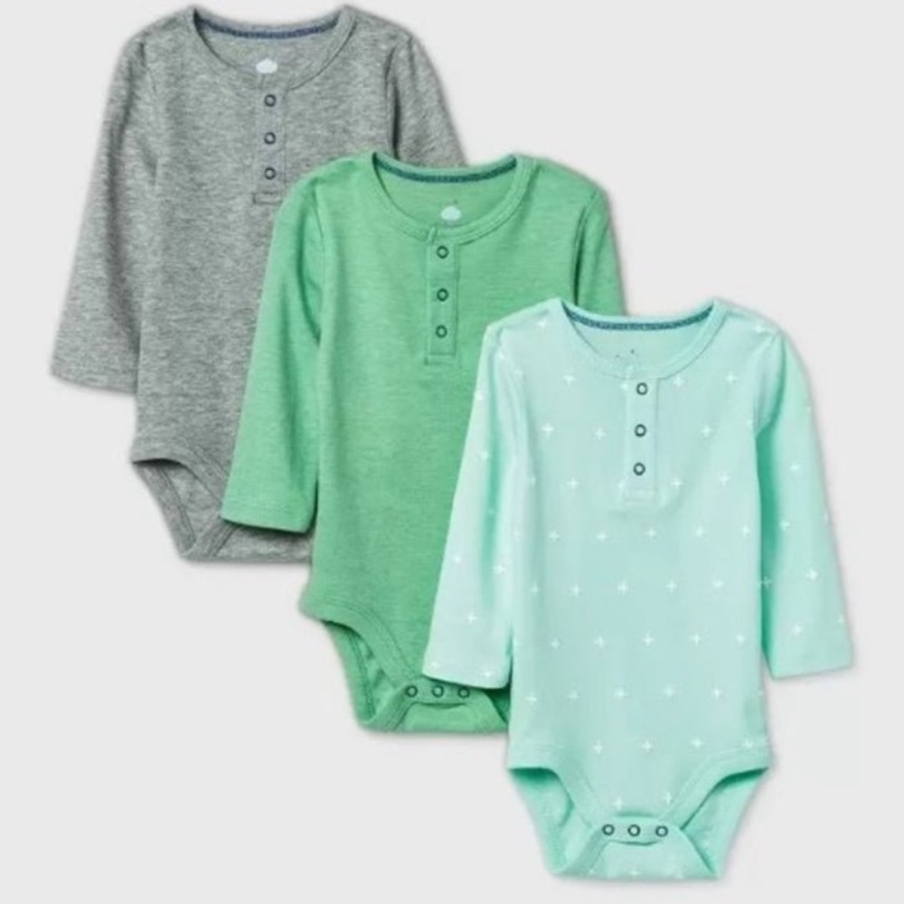 Cloud Island Baby Boys' 3pk Henley Long Sleeve Basic Bodysuit 0-3M